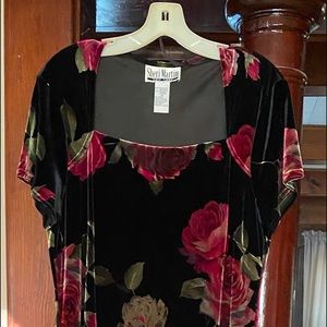 Sheri Martin Dress - Black Velvet with red roses.